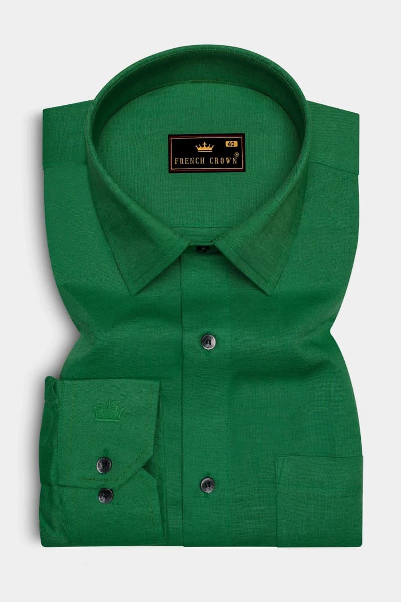 French Crown Clover Green Luxurious Linen Shirt - 38 / XS / Full Sleeves image 4