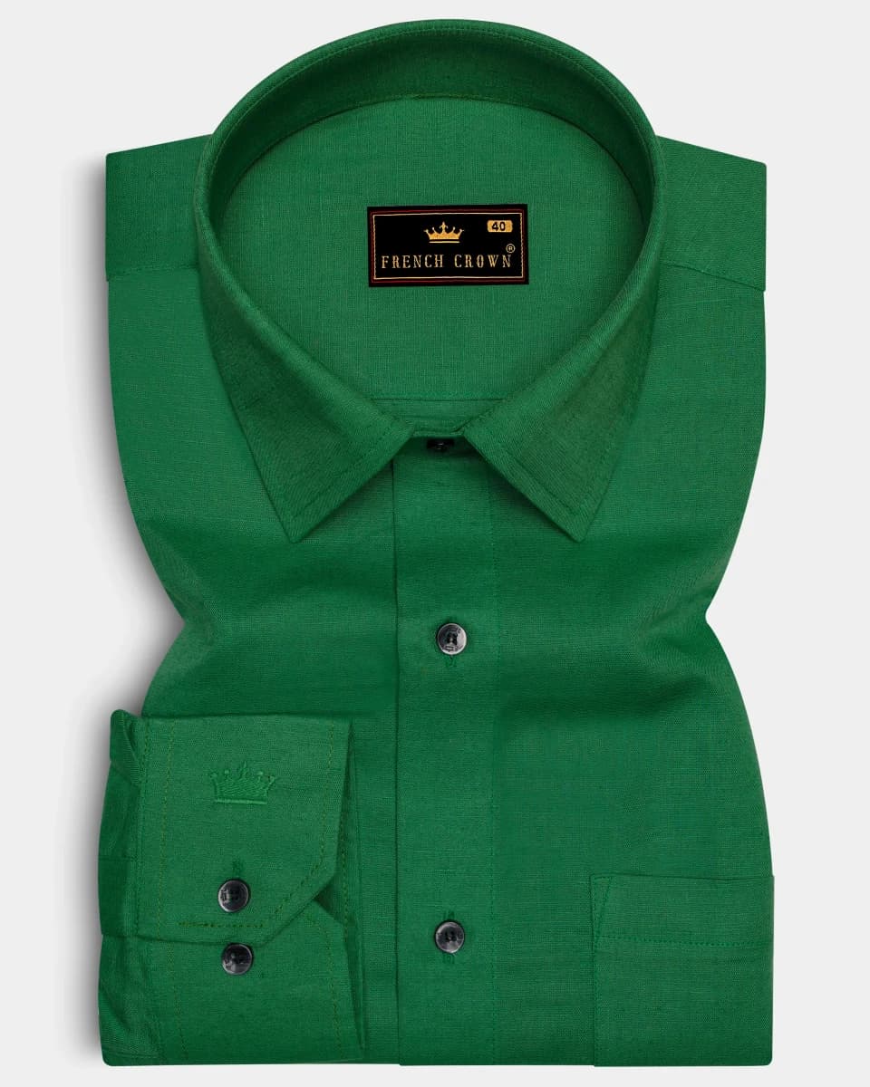 French Crown Clover Green Luxurious Linen Shirt - 38 / XS / Full Sleeves image 6